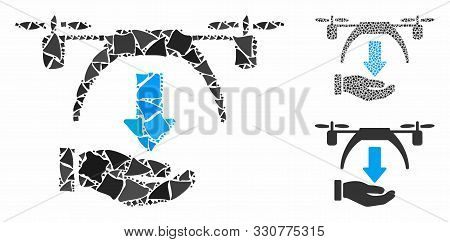 Unload Drone Mosaic Of Ragged Parts In Various Sizes And Color Tints, Based On Unload Drone Icon. Ve