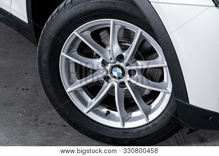 Novosibirsk, Russia - September 29, 2019:  Bmw X3, Close-up Car Wheel With Aluminum Alloy Wheel And 