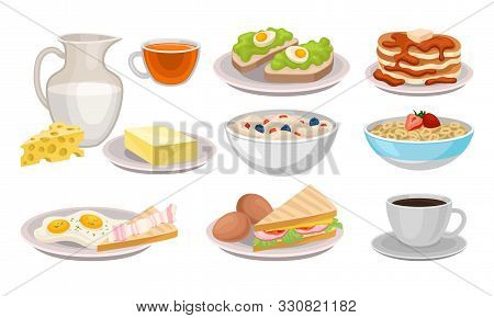 Delicious Breakfast Meal Vector Items Isolated On White Background