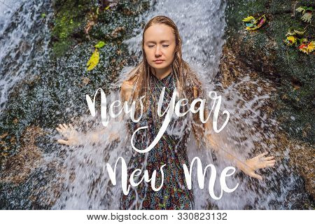 New Year New Me Concept Young Woman Tourist In Holy Springs Sebatu In Bali