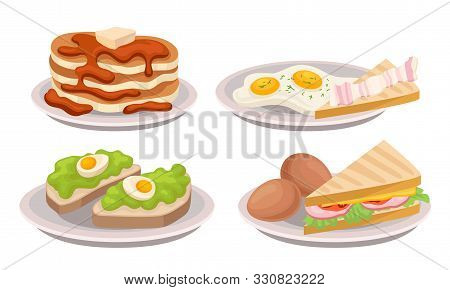 Delicious Breakfast Meal Vector Items Isolated On White Background