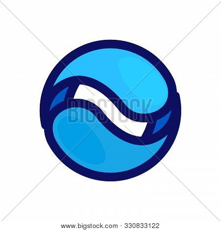 Eco Flat Circle Logo Formed By Twisted Blue Drops.