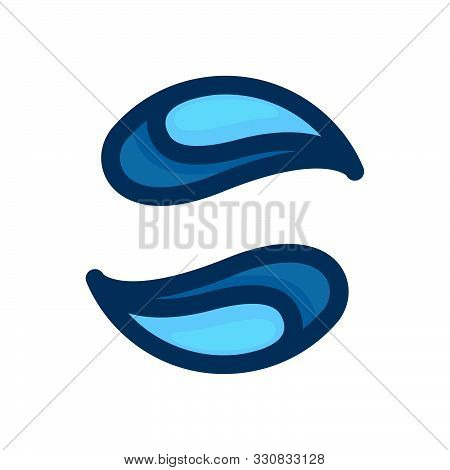 Eco Flat Circle Logo Formed By Twisted Blue Drops.