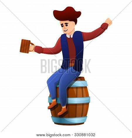 Drunk Pirate On Barrel Icon. Cartoon Of Drunk Pirate On Barrel Vector Icon For Web Design Isolated O