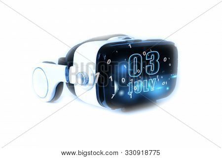 July 3rd. Day 3 Of Month, Calendar Date Month And Day Glows On Virtual Reality Helmet Or Vr Glasses.