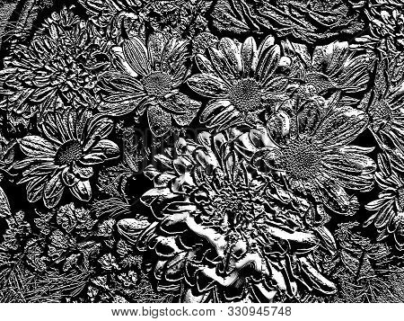 Monochrome Picture Of  A Different Sand Flowers.  A Sand Picture. It Can Be Used For Interior Design