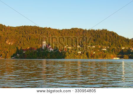 Autumn Morning Landscape Of Lake Bled (blejsko Jezero) With The Pilgrimage Church Of The Assumption 
