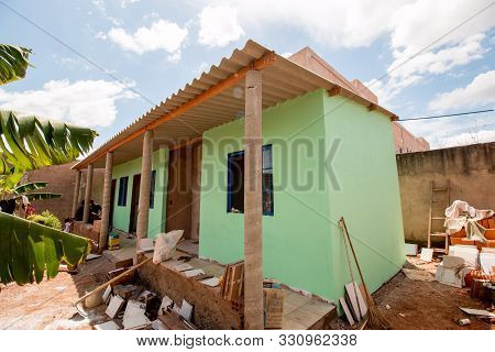 Planaltina, Goias, Brazil, October 25th 2019: Side View Of A Home Being Built By Volunteers In The I