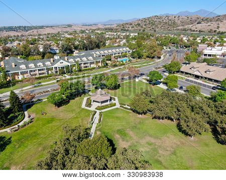 Aerial View Of Town Green Little Park In Ladera Ranch, South Orange County, California. Large-scale 