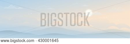 Sky With Layers Clouds And Sun,skyscape With Sunrise Pastel Tone In Blue And Yellow Colour,fantasy M