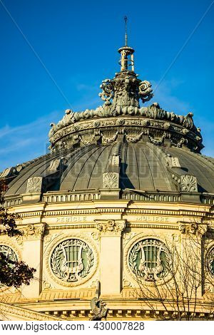 Detail View Over The Romanian Athenaeum Or Ateneul Roman, In The Center Of Bucharest Capital Of Roma