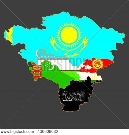 Map Of Central Asia With Afghanistan Captured By The Taliban. Taliban Sign On The Map Of Afghanistan
