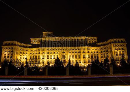 Palace Of Parliament At Night Time, Bucharest, Romania