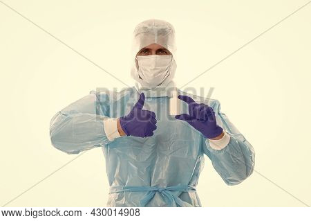 Medical Prescription. Pharmacist Give Thumbs Up For Bottle With Medication. Prescription Medicine