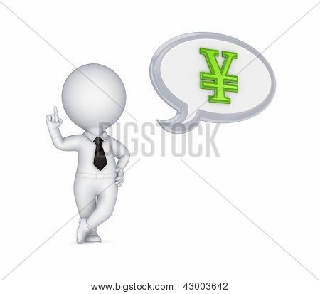 3d 小的人和日元符号。