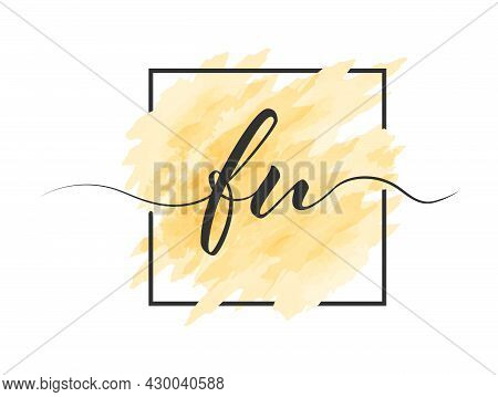 Calligraphic Lowercase Letters F And U Are Written In A Solid Line On A Colored Background In A Fram
