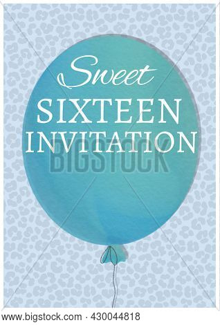 Composition of birthday party text over balloon icon on blue backgtound. event invitation concept digitally generated image.