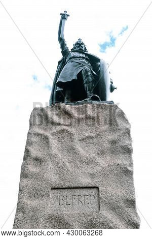Winchester, United Kingdom, 10th August 2021:- A Statue Of King Alfred The Great, King Of The West S