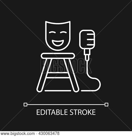 Stand Up Show White Linear Icon For Dark Theme. Comedic Performance. Concert With Jokes. Thin Line C