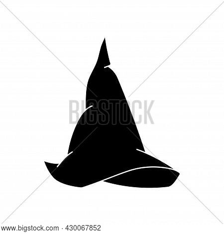 Witch Hat Vector Illustration In Simple Style. Hand Drawn Wizard Cap For Holiday Halloween. Black Ic