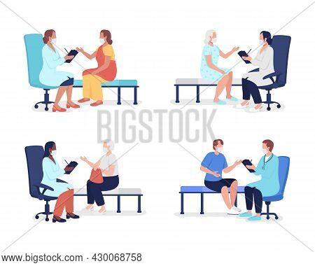 Doctor Appointment Semi Flat Color Vector Characters Set. Full Body People On White. Going To Doctor