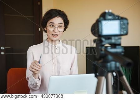 Teacher On Camera Using Laptop At Home. Coronavirus Pandemic. Business Technology. Coronavirus Durin