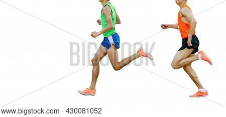 Two Male Athletes Runners Run In White Background