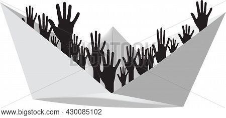 Paper Craft With Black Figures Of Hands
