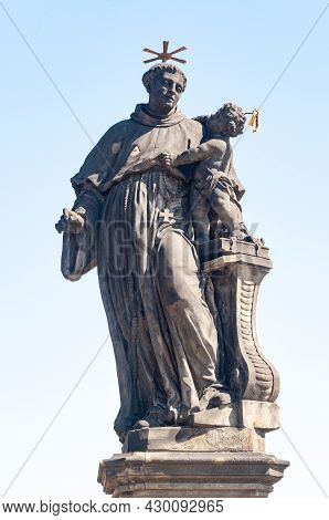 Sculpture Of St Anthony Of Padua (order Of Franciscans) On Charles Bridge In Prague, Czech Republic.