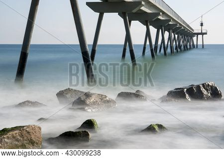 View Of Bridge Over Sea Against Sky During Sunset, Pont Del Petroli, Barcelona, Spain
