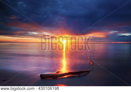 Sunset In The Storm Clouds By The Baltic Sea, Mielno Poland