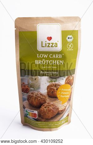 Huettenberg, Germany - 2021-07-24,  View On Isolated Lizza Low Carb Bread Baking Isolated On White B