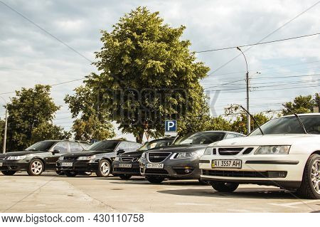 Chernigov, Ukraine - July 24, 2021: Saab Cars Are Parked In A Row. Saab 9-5, 9-3. Different Saab Car