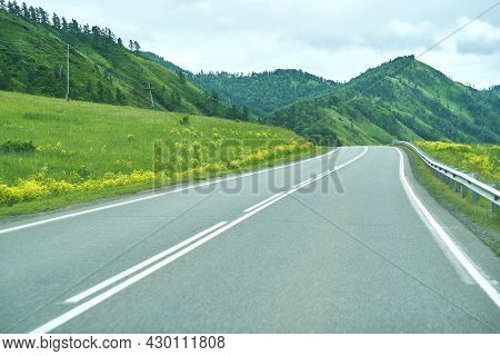 Vacation Roadtrip Landscape. Russian Altai Mountains. Multa Region. Holiday At Home. Staycation Conc