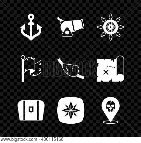 Set Anchor, Cannon, Ship Steering Wheel, Antique Treasure Chest, Wind Rose, Location Pirate, Pirate 