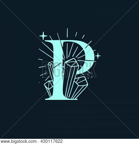 P Letter Logo In The Astrological Style. Hand Drawn Monogram For Magic Postcards, Medieval Style Pos