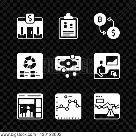 Set Bank Building, Business Finance Report, Cryptocurrency Exchange, Website With Growth Graph, Brow