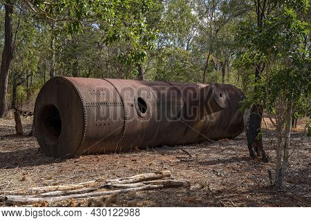 Rusted Old Chimney From An Old Abattoir On Site Many Years Ago, Now Left Amongst The Trees As A Tour