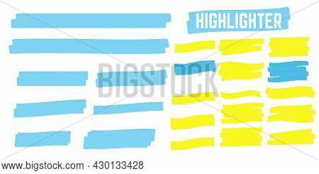 Vector Highlighter Elements. Yellow Marker Text Selection