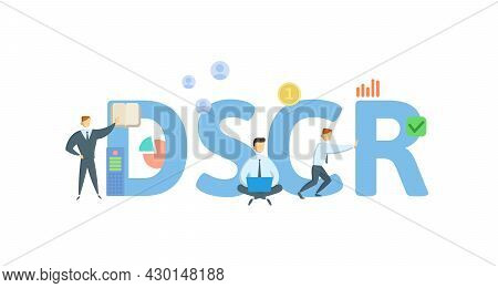 Dscr, Debt Service Coverage Ratio. Concept With Keyword, People And Icons. Flat Vector Illustration.