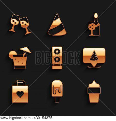 Set Stereo Speaker, Ice Cream, In Waffle Cone, Slice Of Pizza, Shopping Bag With Heart, Cocktail, Ch
