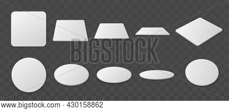Beer Coaster. Realistic Paper Bierdeckel For Mugs And Glasses. Circle And Square Shapes Of Bar Acces