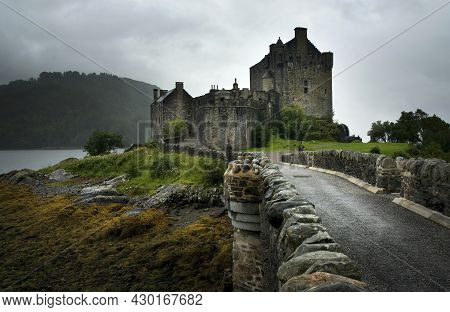 Landscape With The Old Castle And Fortress Of Eilean Donan On The Shores Of Lake Duich In Scotland, 