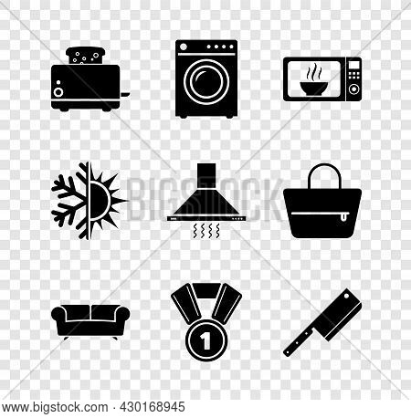 Set Toaster With Toasts, Washer, Microwave Oven, Sofa, Medal And Meat Chopper Icon. Vector