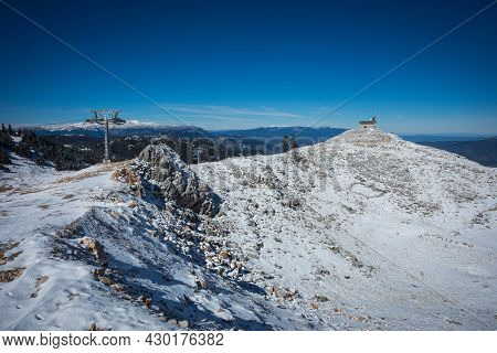 Sunny Snowy Weather On Mount Parnassos, Central Greece