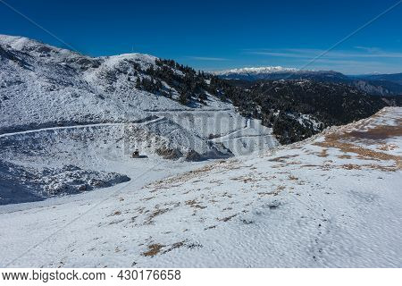 Sunny Snowy Weather On Mount Parnassos, Central Greece
