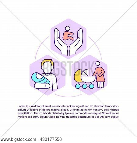 Parental Leave Concept Line Icons With Text. Ppt Page Vector Template With Copy Space. Brochure, Mag