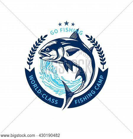 Fishing Logo, Jumping Tuna Fish Illustration