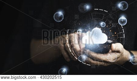 Businessman Using Smartphone With Virtual Cloud Computing Technology Transformation And Internet Of 