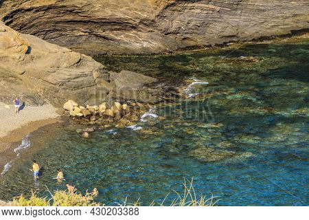 Atamaria, Cartagena, Spain- July 20, 2021:beautiful Cala Del Barco Cove In Atamaria, Cartagena Provi